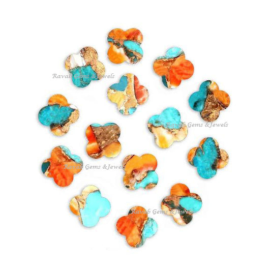 Spiny Oyster Copper Turquoise, Clover Both Side Flat, Calibrated Loose Gemstone, Wholesale Supplier, For Making Jewelry, All Sizes Available