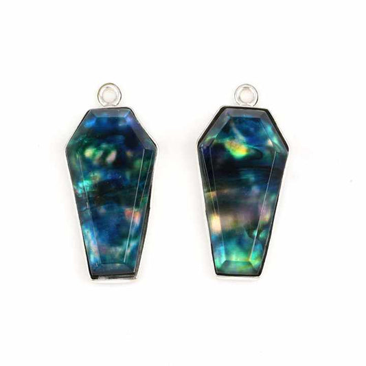 Top Selling 10x17mm Blue Ammolite Hydro Quartz Gemstone Bezel Genuine Sterling Silver Coffin Shape Charm Pendant for Necklace