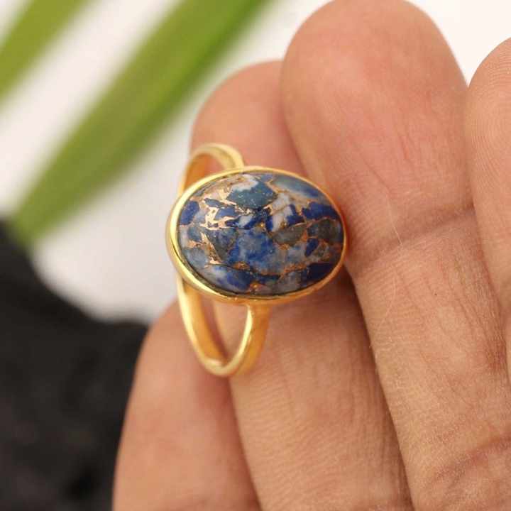 Natural Lapis Lazuli Copper Sterling Silver Gold Plated Stacking Ring