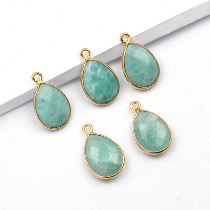 Best Selling Top Quality 12x16mm Natural Amazonite Gemstone Bezel 18k Yellow Gold Plated 925 Silver Charm Pendant for Necklace