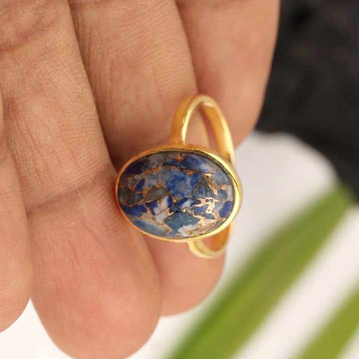 Natural Lapis Lazuli Copper Sterling Silver Gold Plated Stacking Ring