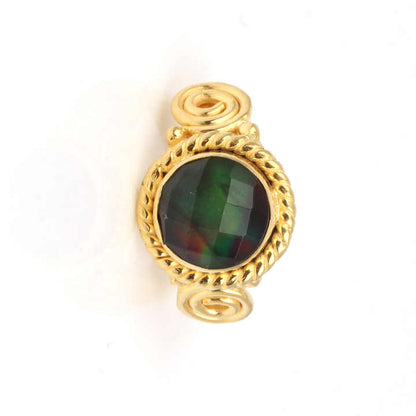 New Design 10mm Ammonite Quartz Gemstone Sterling Silver Jewelry 18k Gold Plated Designer Round Boho Bezel Ring for Women