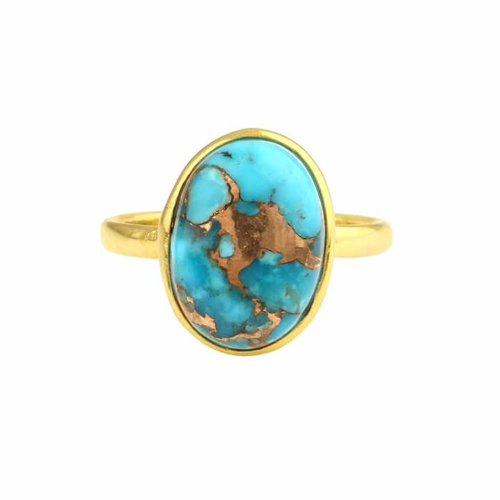 Women's Turquoise Jewelry Ring Top Quality Natural Blue Copper Turquoise Oval Ring Supplier Sterling Silver Gold Plated Ring
