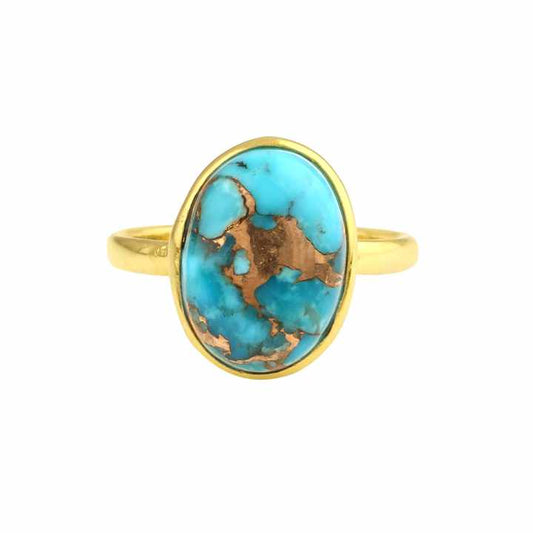 Women's Turquoise Jewelry Ring Top Quality Natural Blue Copper Turquoise Oval Ring Supplier Sterling Silver Gold Plated Ring