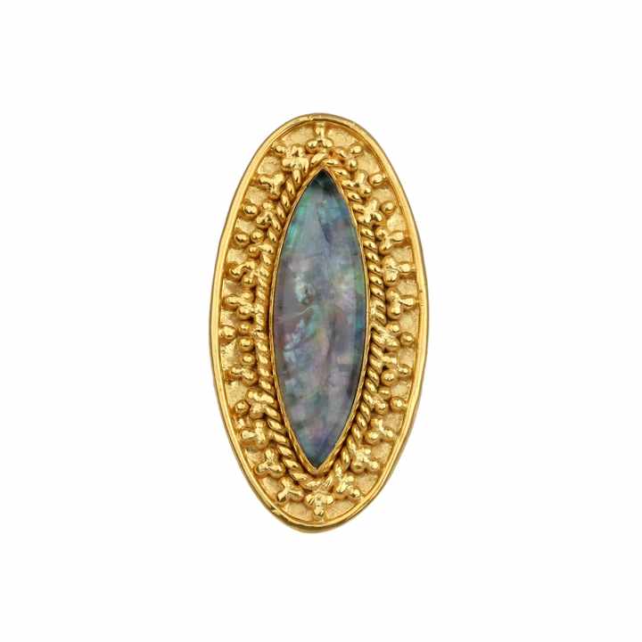 Handmade Natural Abalone Shell Sterling Silver Gold Plated Marquise Ring
