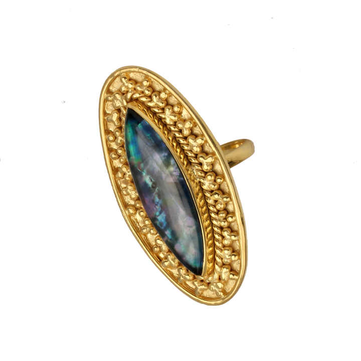 Handmade Natural Abalone Shell Sterling Silver Gold Plated Marquise Ring
