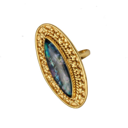Handmade Natural Abalone Shell Sterling Silver Gold Plated Marquise Ring