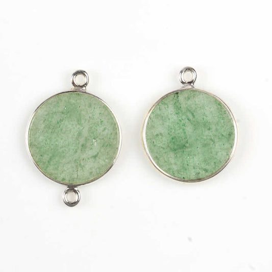 Hot Selling Lovely Green Cherry Quartz Stone 12mm Round Double Hole Bail Charm Connector Accessories Jewelry Making Supplier