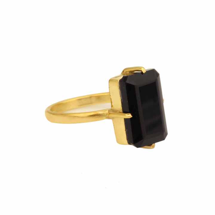 Top Selling Genuine 8x16m Octagon Emerald Cut Black Onyx 18k Gold Plated Sterling Silver Dainty 4 Prong Ring Women Fine Jewlery