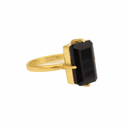 Top Selling Genuine 8x16m Octagon Emerald Cut Black Onyx 18k Gold Plated Sterling Silver Dainty 4 Prong Ring Women Fine Jewlery