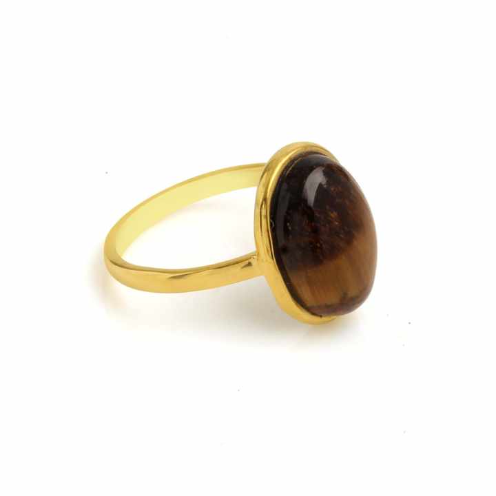 2024 Best Selling Beautiful Genuine Sterling Silver 18k Gold Plated Everyday Wear 10x14mm Tiger Eye Brown Gemstone Ring for Her