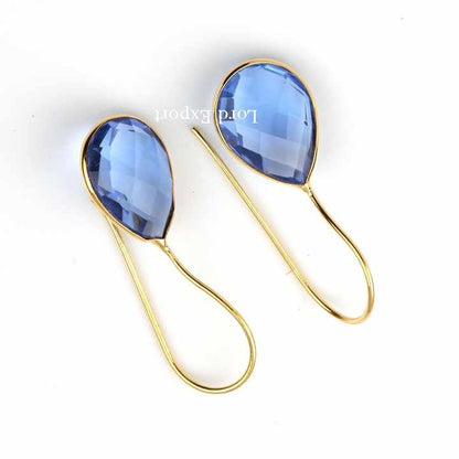 Latest Gemstone Earrings Wholesale Price Natural Tanzanite Quartz Sterling Silver Gold Plated Earrings