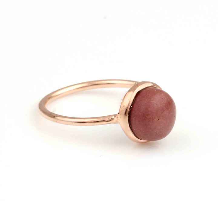 Beautiful 10mm Natural Red Mookaite Jasper Gemstone Bezel Jewelry Rose Gold Plated Sterling Silver Dainty Simple Ring for Her