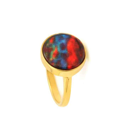Superb Multi Fire 12mm Ammolite Quartz Gemstone Indian Jewelry Micron Gold Plated Round Solid 925 Silver Bezel Ring for Lady