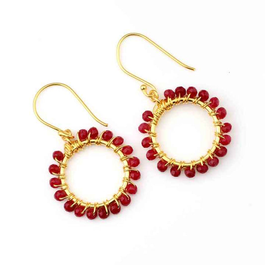 Women Fashion Dyed Rudy Drop Earrings Wholesale 925 Sterling Silver Gemstone Jewelry Gold Plated Round Beaded Drop Earrings