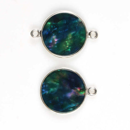 12mm Blue Ammolite Hydro Quartz Gemstone Jewellery Handmade Sterling Silver Round Coin Charm Connector for Pendant and Necklace