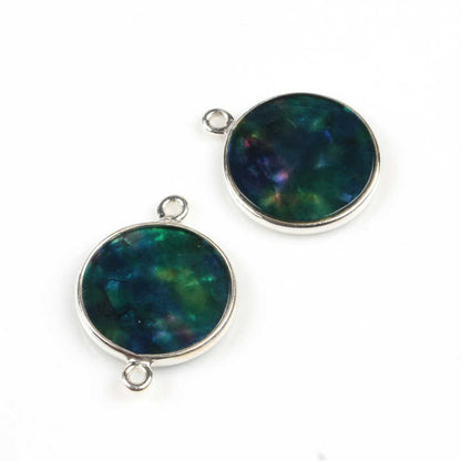 12mm Blue Ammolite Hydro Quartz Gemstone Jewellery Handmade Sterling Silver Round Coin Charm Connector for Pendant and Necklace