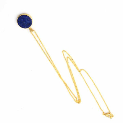 New Design Natural Lapis Lazuli Round Coin Stone Gold Plated Sterling Silver Dainty Minimalist Layering Necklace Gift for Her