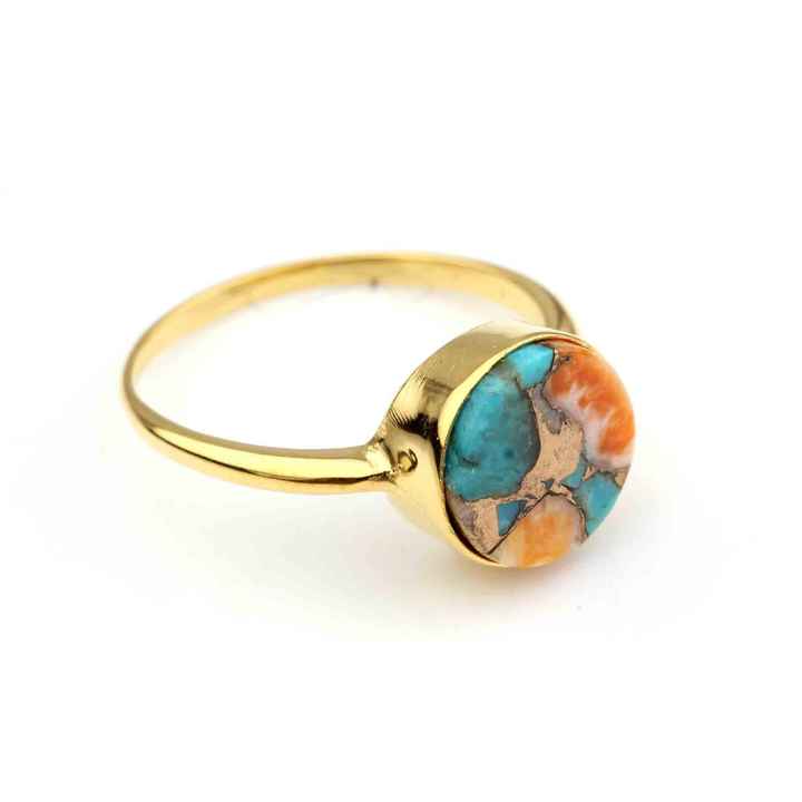 Natural Oyster Copper Turquoise Birthstone Ring Wholesale Gemstone Silver Jewelry 925 Sterling Silver Gold Plated Collet Ring