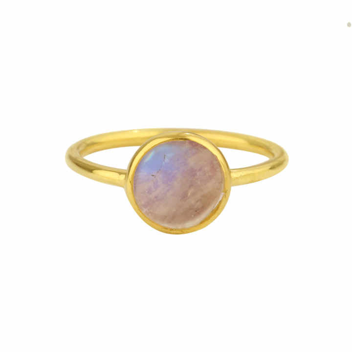 Best Selling 8mm Genuine Blue Sheen Rainbow Moonstone Jewelry Gold Vermeil 925 Silver Dainty Round Eternity Band Ring for Women