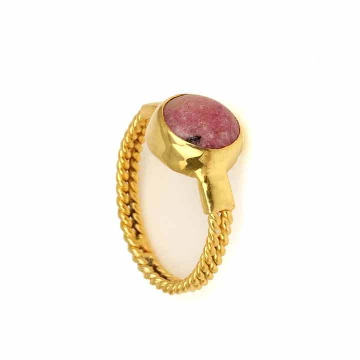 Best Selling High Quality Genuine Pink Rhodochrosite Stone Jewelry Gold Plated Sterling Silver Designer Statement Ring for Women