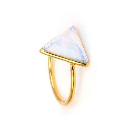 Beautiful 12mm Opalite Hydro Quartz Gemstone Bezel Sterling Silver 18k Gold Plated Triangle Shape Thin Band Ring Women Jewelry