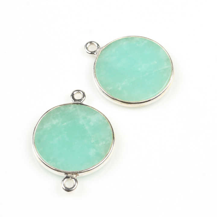 12mm Natural Green Amazonite Silver Round Coin Charms Pendant Connectors for DIY Earring Bracelet Jewelry Making Manufacturer