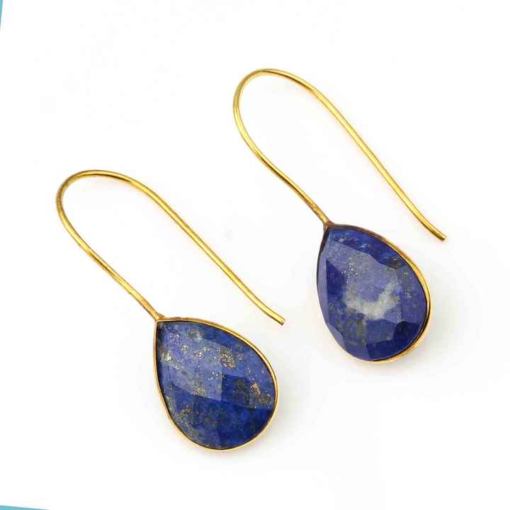 Natural Lapis Lazuli 12x16mm Gemstone Jewelry 925 Silver 18k Gold Plated Boho Drop Dangle Everyday Minimalist Earring for Her