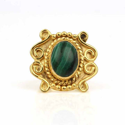 Best Selling Beautiful 10x14mm Genuine Malachite Bezel 18k Gold Vermeil Sterling Silver Handmade Designer Ring Women Jewelry