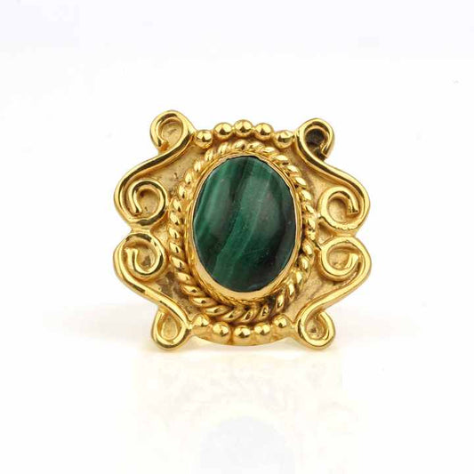 Best Selling Beautiful 10x14mm Genuine Malachite Bezel 18k Gold Vermeil Sterling Silver Handmade Designer Ring Women Jewelry