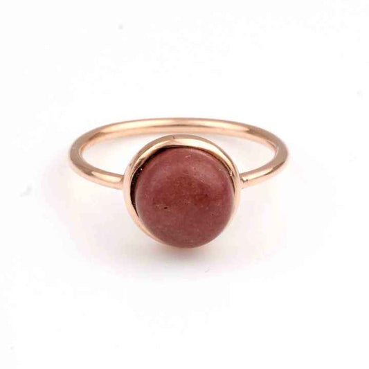 Beautiful 10mm Natural Red Mookaite Jasper Gemstone Bezel Jewelry Rose Gold Plated Sterling Silver Dainty Simple Ring for Her