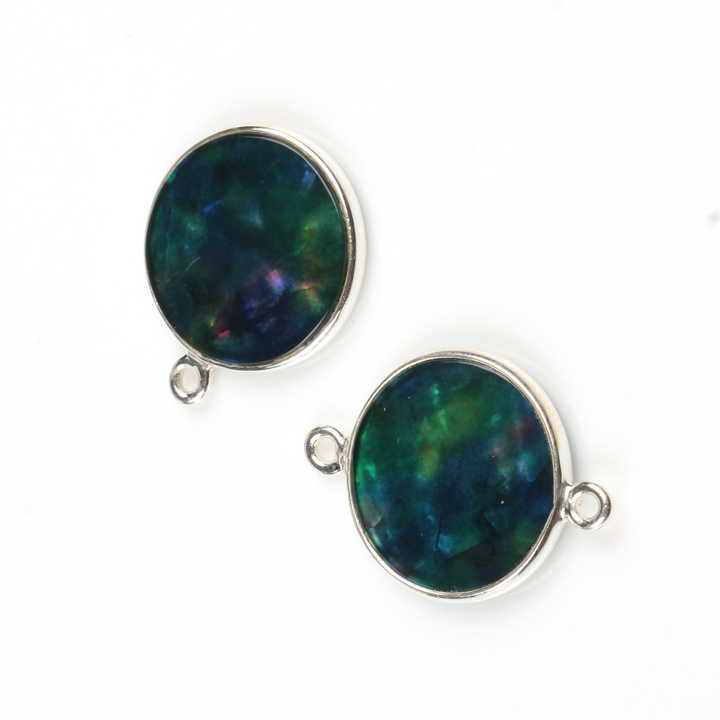 12mm Blue Ammolite Hydro Quartz Gemstone Jewellery Handmade Sterling Silver Round Coin Charm Connector for Pendant and Necklace