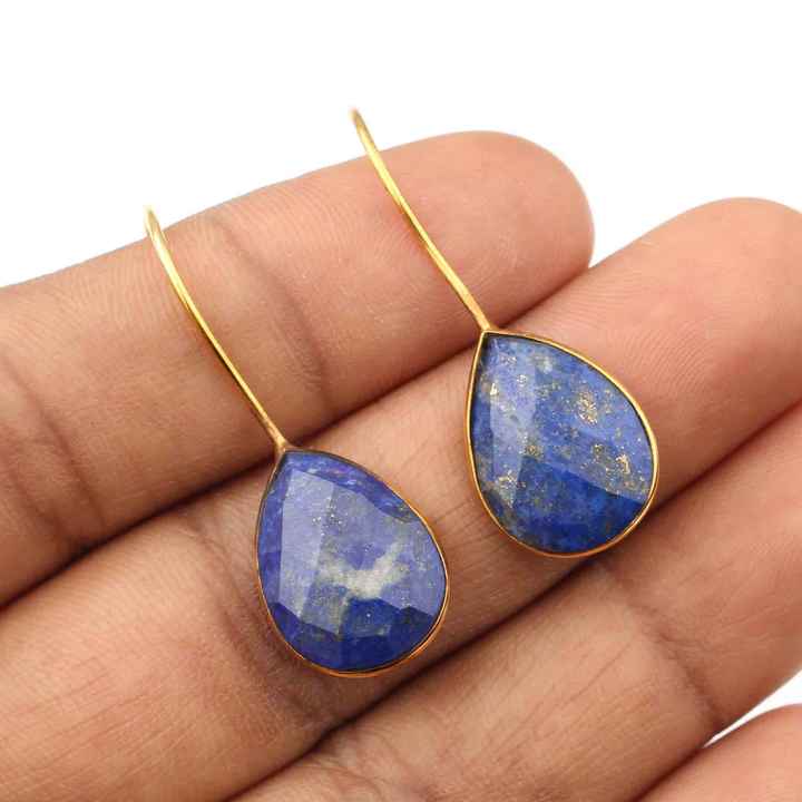 Natural Lapis Lazuli 12x16mm Gemstone Jewelry 925 Silver 18k Gold Plated Boho Drop Dangle Everyday Minimalist Earring for Her