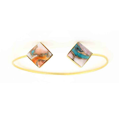Superb Pink Opal Oyster Copper Turquoise Gemstone Wholesale Jewelry Sterling Silver Gold Plated Cuff Bangle for Women and Men