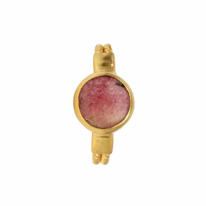 Best Selling High Quality Genuine Pink Rhodochrosite Stone Jewelry Gold Plated Sterling Silver Designer Statement Ring for Women
