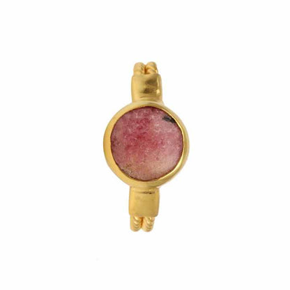 Best Selling High Quality Genuine Pink Rhodochrosite Stone Jewelry Gold Plated Sterling Silver Designer Statement Ring for Women