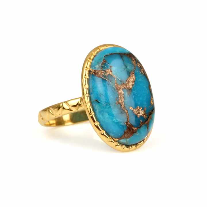 Top Quality Natural Mohave Blue Copper Turquoise 10x14mm Gemstone Best Selling 18k Gold Plated Silver Oval Ring Women Jewelry