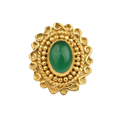 High Quality Handmade Design 10x14mm Natural Green Onyx Gemstone Bezel Silver 18k Gold Plated Designer Bohemian Ring for Wedding