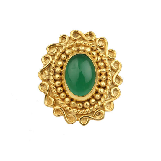 High Quality Handmade Design 10x14mm Natural Green Onyx Gemstone Bezel Silver 18k Gold Plated Designer Bohemian Ring for Wedding