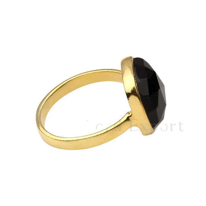 Latest Simple Design New Arrival Trendy Luxury 12mm Black Onyx Gold Plated Sterling Silver Personality Chunky Gem Ring for Women
