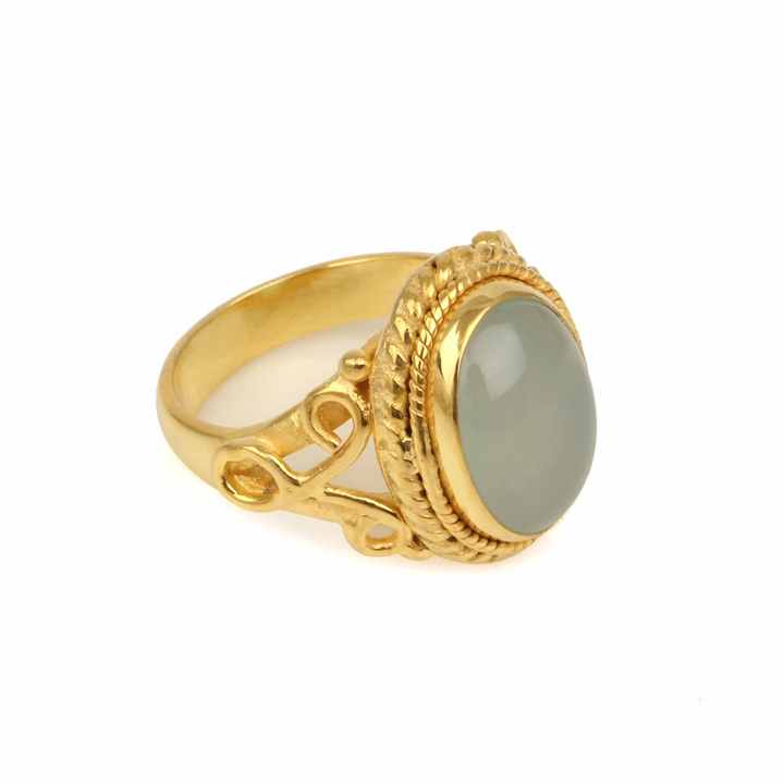 Best Selling 18K Gold Plated White Moonstone Bezel 925 Sterling Silver Bohemian Style Ring 10x14mm Oval Shape Fine Jewelry