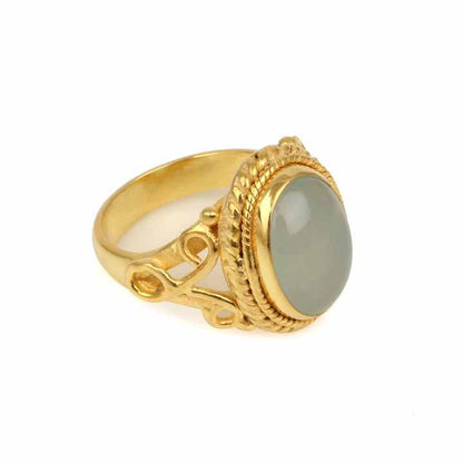 Best Selling 18K Gold Plated White Moonstone Bezel 925 Sterling Silver Bohemian Style Ring 10x14mm Oval Shape Fine Jewelry
