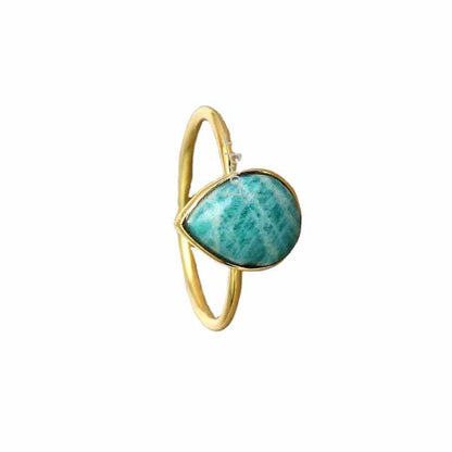 Natural Amazonite Sterling Silver Gold Plated Stacking Ring