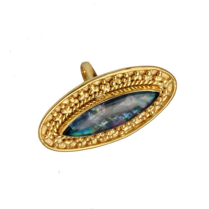 Handmade Natural Abalone Shell Sterling Silver Gold Plated Marquise Ring