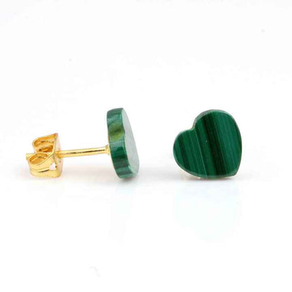 Wholesale Women's Girls' Fine Stud Earrings Lovely Heart-Shape Natural Malachite Gemstone Jewelry Sterling Silver & Gold Plated