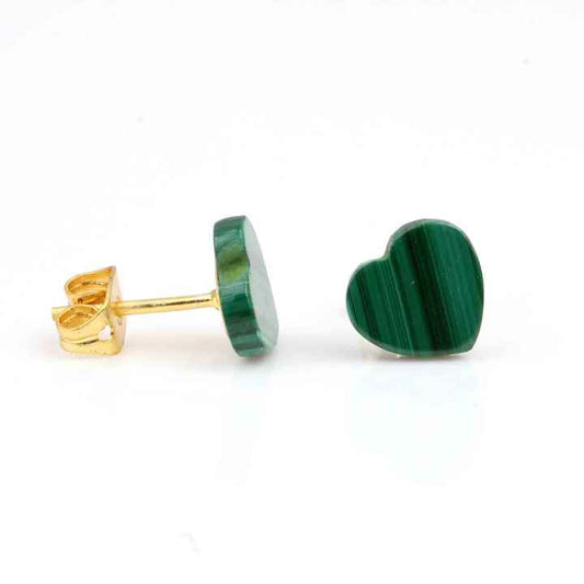 Wholesale Women's Girls' Fine Stud Earrings Lovely Heart-Shape Natural Malachite Gemstone Jewelry Sterling Silver & Gold Plated