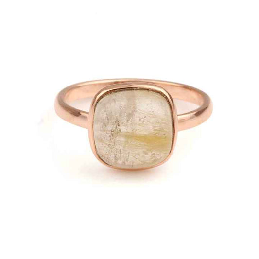 Top Selling Minimalist Jewelry 12mm Natural Golden Rutile Gemstone Bezel Rose Gold Plated Silver Handmade Dainty Ring for Women