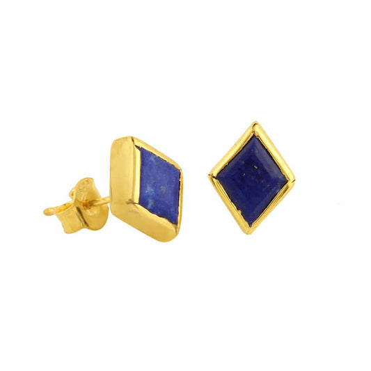 Natural Lapis Lazuli Gemstone Stud Earrings Customized Various Style Wholesale Sterling Silver Gold Plated Stud Earring