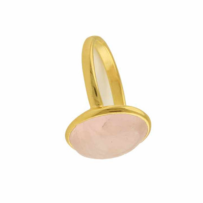 Hot Sale Handmade Jewelry Natural Rose Quartz Gemstone Gold Plated 925 Sterling Silver Statement Oval Shape Ring for Women