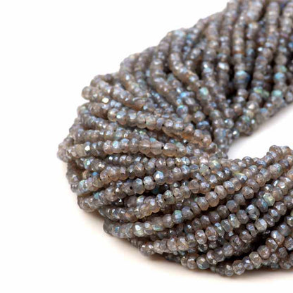 Lowest Price Natural 3mm to 4mm Blue Fire Labradorite Faceted Rondelle 13 Inches Length Gemstone Strand Beads for Making Jewelry